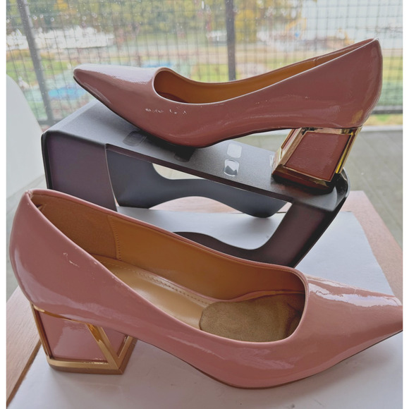 Statement Women's Blink Pump blush gold Preppy Party dress block heel size 8